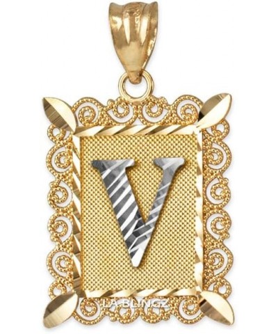 10K Yellow Gold Filigree Alphabet Initial Letter DC Small Charm Pendant Letter V $36.71 Pendants