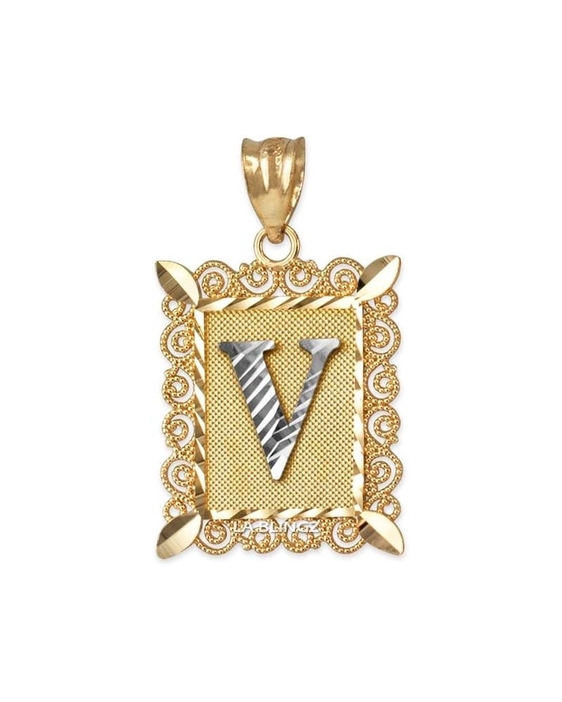 10K Yellow Gold Filigree Alphabet Initial Letter DC Small Charm Pendant Letter V $36.71 Pendants