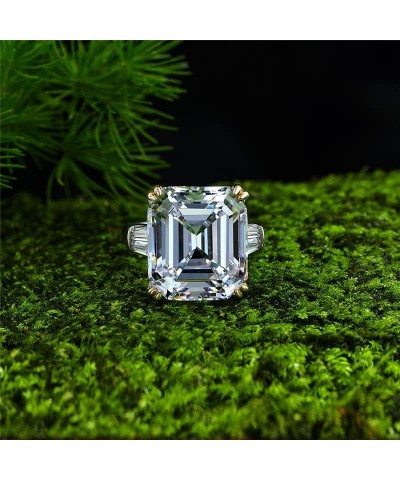 Emerald Cut Ring Solitaire Baguette 3 Stones 9 Carat Cubic Zirconia CZ Engagement Sterling Silver Wedding Anniversary Band Je...