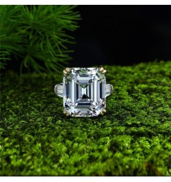 Emerald Cut Ring Solitaire Baguette 3 Stones 9 Carat Cubic Zirconia CZ Engagement Sterling Silver Wedding Anniversary Band Je...