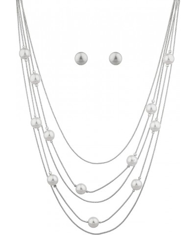 Nicole Miller Pearls Multi-strand Long Necklace Set with Pearl Earrings Silver/White $10.00 Jewelry Sets