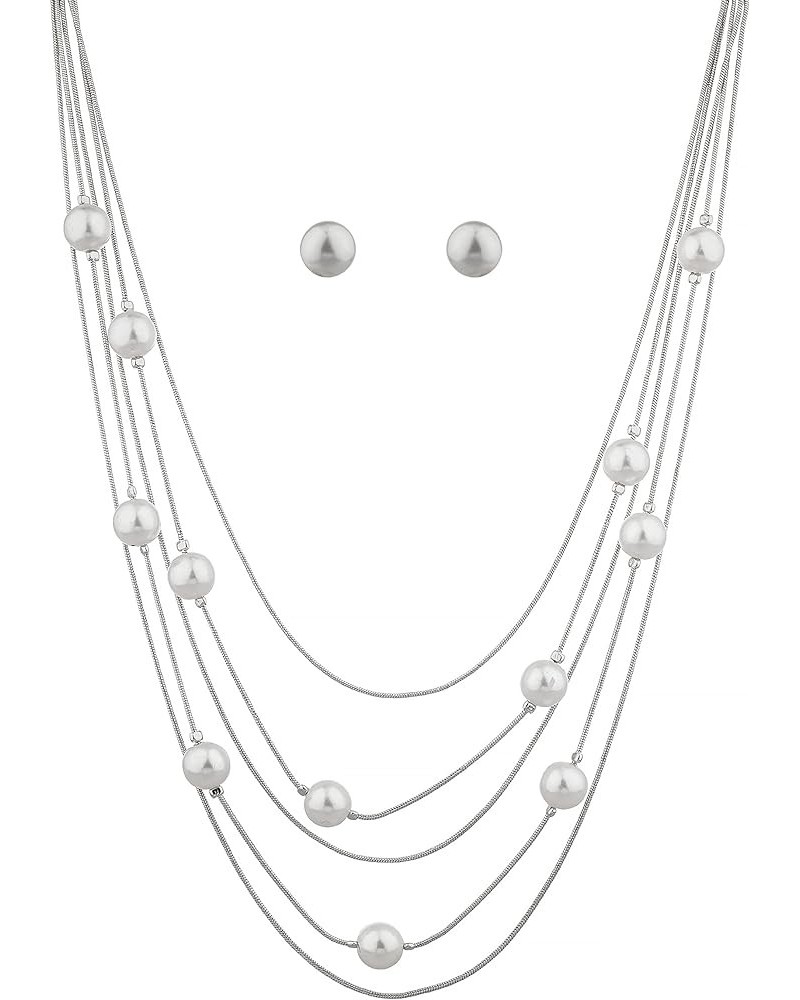 Nicole Miller Pearls Multi-strand Long Necklace Set with Pearl Earrings Silver/White $10.00 Jewelry Sets