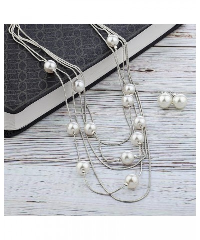 Nicole Miller Pearls Multi-strand Long Necklace Set with Pearl Earrings Silver/White $10.00 Jewelry Sets