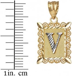 10K Yellow Gold Filigree Alphabet Initial Letter DC Small Charm Pendant Letter V $36.71 Pendants