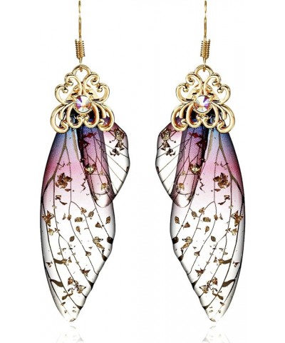 Butterfly Wing Drop Dangle Earrings Gold Plated Crystal Rhinestone for women girls wedding Jewelry Purple $7.48 Earrings