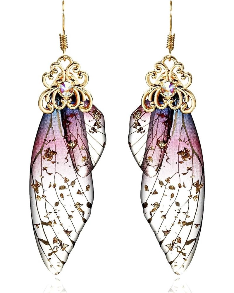 Butterfly Wing Drop Dangle Earrings Gold Plated Crystal Rhinestone for women girls wedding Jewelry Purple $7.48 Earrings