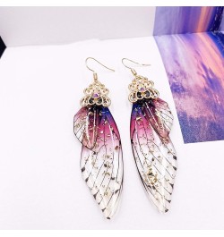 Butterfly Wing Drop Dangle Earrings Gold Plated Crystal Rhinestone for women girls wedding Jewelry Purple $7.48 Earrings