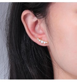 Opal Ear Crawler Earrings, 14K Gold Plated Cuff Climber Earrings Small Flat Back Stud Earrings Fashion Jewelry Mothers Day Gi...