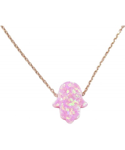 Pink Opal Hamsa Hand Necklace Rose Gold Plated 925 Sterling Silver Chain 18.0 Inches $17.23 Necklaces