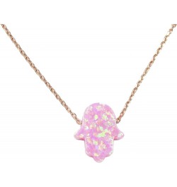 Pink Opal Hamsa Hand Necklace Rose Gold Plated 925 Sterling Silver Chain 18.0 Inches $17.23 Necklaces