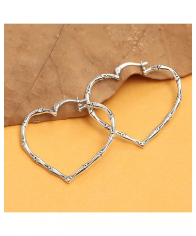 925 Sterling Silver Jewelry Light-Weight Antique Bamboo Hoop Earrings for Women Teen Heart Bamboo $14.24 Earrings