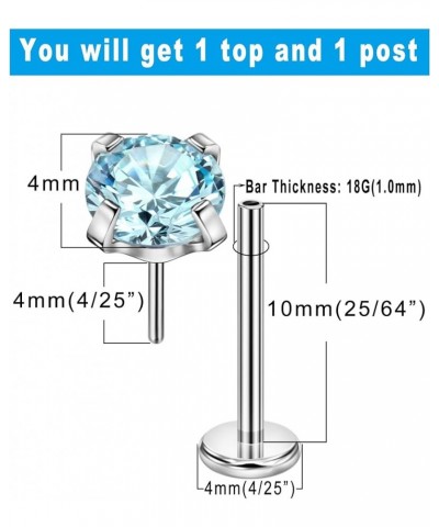 1.5mm-4mm Zircon Surgical Steel Cartilage Stud with 18g 5mm 6mm 8mm 10mm Press Fit Threadless Push Pop in Labret Post Lip For...