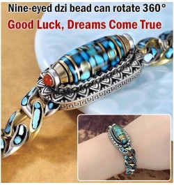 Turquoise Six-character Mantra Nine-eyed Dzi Bead Bracelet, Six-character Mantra Nine-eyed Bead Bracelet, Mantra Bracelet & R...