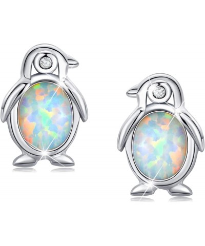 925 Sterling Silver Synthetic Opal Earrings Hypoallergenic Earrings Dainty Stud Birthday Gift for Her Penguin $14.57 Earrings