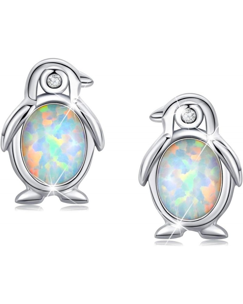 925 Sterling Silver Synthetic Opal Earrings Hypoallergenic Earrings Dainty Stud Birthday Gift for Her Penguin $14.57 Earrings