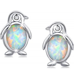 925 Sterling Silver Synthetic Opal Earrings Hypoallergenic Earrings Dainty Stud Birthday Gift for Her Penguin $14.57 Earrings