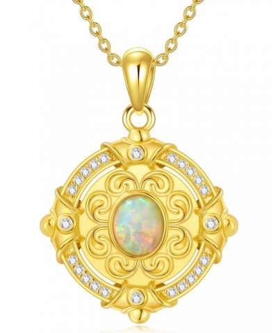 14K Gold Plated Opal Necklace for Women Oval Opal Pendant Necklace 925 Sterling Silver Coin Necklace Vintage Opal Necklace Bi...