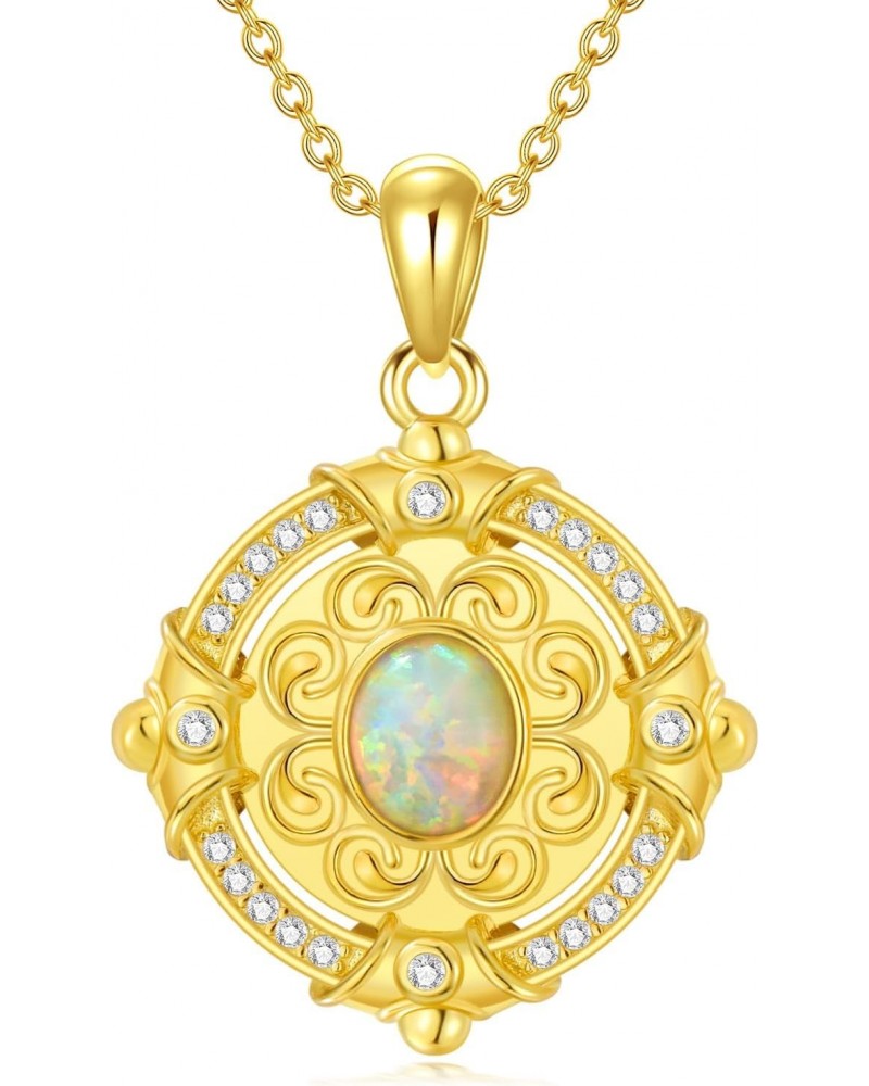 14K Gold Plated Opal Necklace for Women Oval Opal Pendant Necklace 925 Sterling Silver Coin Necklace Vintage Opal Necklace Bi...