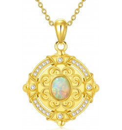 14K Gold Plated Opal Necklace for Women Oval Opal Pendant Necklace 925 Sterling Silver Coin Necklace Vintage Opal Necklace Bi...