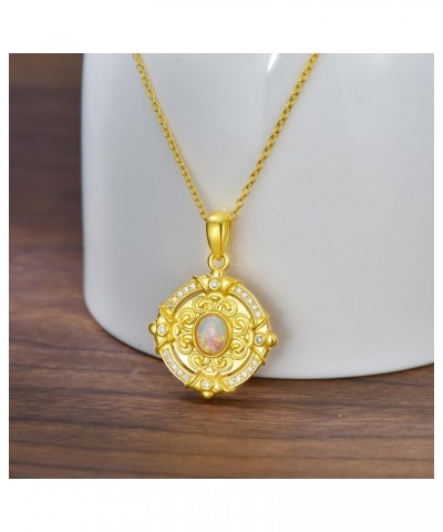 14K Gold Plated Opal Necklace for Women Oval Opal Pendant Necklace 925 Sterling Silver Coin Necklace Vintage Opal Necklace Bi...