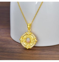 14K Gold Plated Opal Necklace for Women Oval Opal Pendant Necklace 925 Sterling Silver Coin Necklace Vintage Opal Necklace Bi...