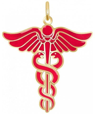 Caduceus Necklace in Solid 14k Gold, Gold Necklace for Doctor Nurse, Made in America Pendant Only Red Enamel Yellow Gold $120...