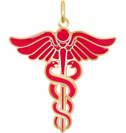 Caduceus Necklace in Solid 14k Gold, Gold Necklace for Doctor Nurse, Made in America Pendant Only Red Enamel Yellow Gold $120...