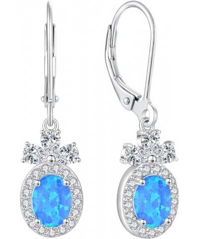 Created Opal Earrings 925 Sterling Silver Leverback Drop Dangle Earrings with 5A Cubic Zirconia Jewelry Gift for Women E blue...