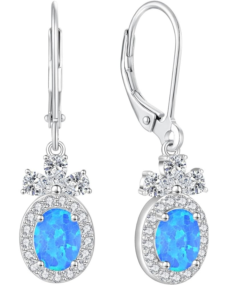 Created Opal Earrings 925 Sterling Silver Leverback Drop Dangle Earrings with 5A Cubic Zirconia Jewelry Gift for Women E blue...