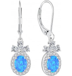 Created Opal Earrings 925 Sterling Silver Leverback Drop Dangle Earrings with 5A Cubic Zirconia Jewelry Gift for Women E blue...