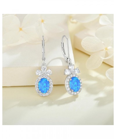 Created Opal Earrings 925 Sterling Silver Leverback Drop Dangle Earrings with 5A Cubic Zirconia Jewelry Gift for Women E blue...