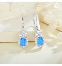 Created Opal Earrings 925 Sterling Silver Leverback Drop Dangle Earrings with 5A Cubic Zirconia Jewelry Gift for Women E blue...