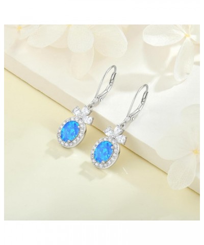 Created Opal Earrings 925 Sterling Silver Leverback Drop Dangle Earrings with 5A Cubic Zirconia Jewelry Gift for Women E blue...