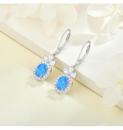 Created Opal Earrings 925 Sterling Silver Leverback Drop Dangle Earrings with 5A Cubic Zirconia Jewelry Gift for Women E blue...