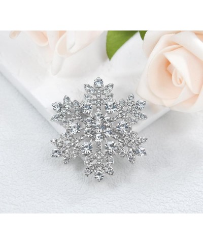 Crystal Winter Snowflake Brooch pins for Women Silver Tone $10.00 Brooches & Pins