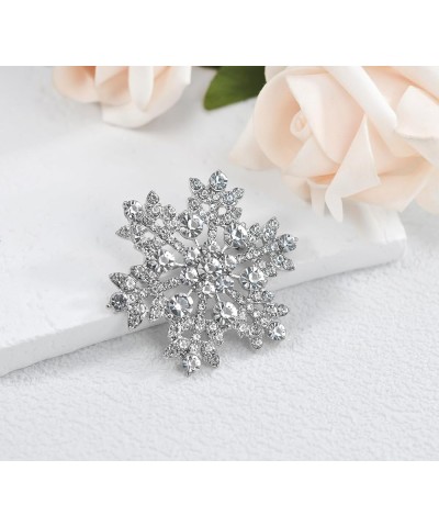 Crystal Winter Snowflake Brooch pins for Women Silver Tone $10.00 Brooches & Pins