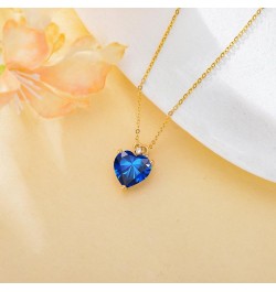 14k Solid Gold Love Heart Gemstone Birthstone Pendant Necklace for Women 3 carat Heart-cut Created Birthstone Anniversary Bir...