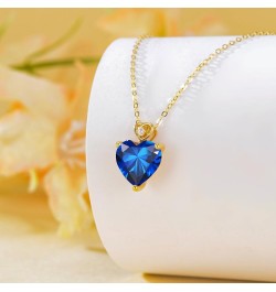 14k Solid Gold Love Heart Gemstone Birthstone Pendant Necklace for Women 3 carat Heart-cut Created Birthstone Anniversary Bir...