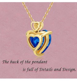 14k Solid Gold Love Heart Gemstone Birthstone Pendant Necklace for Women 3 carat Heart-cut Created Birthstone Anniversary Bir...