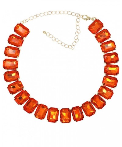 Crystal Rhinestone Gemstone Choker Collar Necklace for Women Sparkly Colorful Emerald Neck Chain Statement Necklace Orange $1...