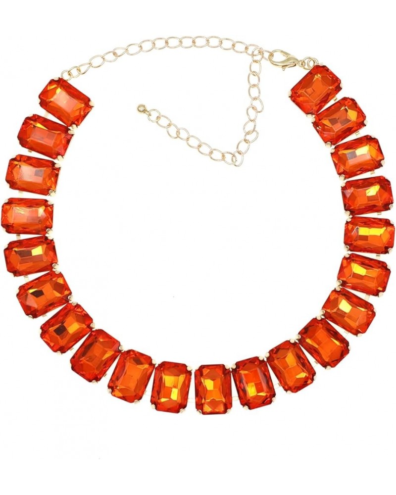 Crystal Rhinestone Gemstone Choker Collar Necklace for Women Sparkly Colorful Emerald Neck Chain Statement Necklace Orange $1...