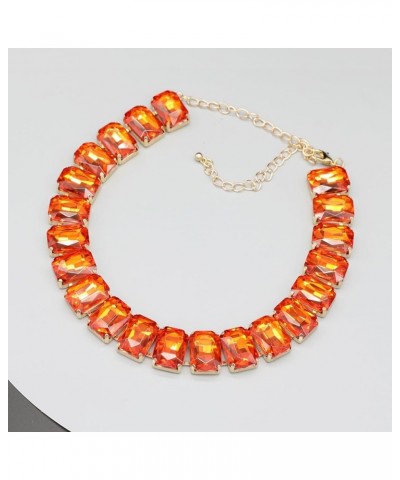 Crystal Rhinestone Gemstone Choker Collar Necklace for Women Sparkly Colorful Emerald Neck Chain Statement Necklace Orange $1...