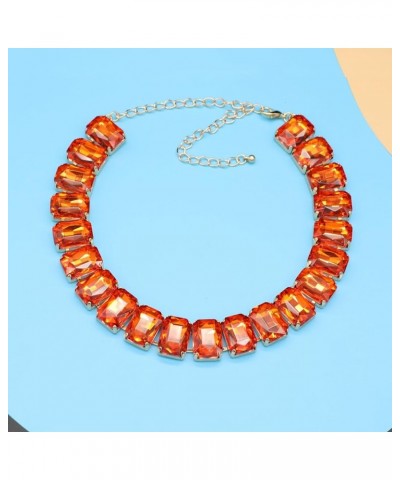 Crystal Rhinestone Gemstone Choker Collar Necklace for Women Sparkly Colorful Emerald Neck Chain Statement Necklace Orange $1...