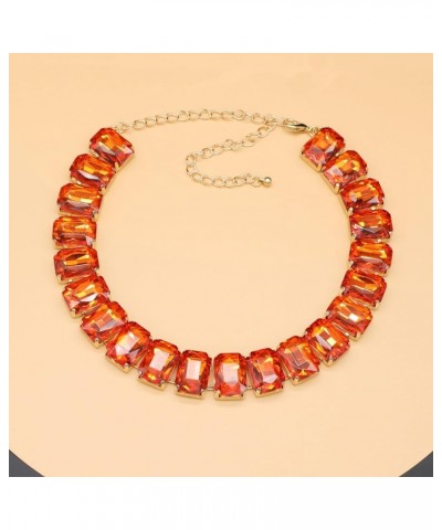 Crystal Rhinestone Gemstone Choker Collar Necklace for Women Sparkly Colorful Emerald Neck Chain Statement Necklace Orange $1...