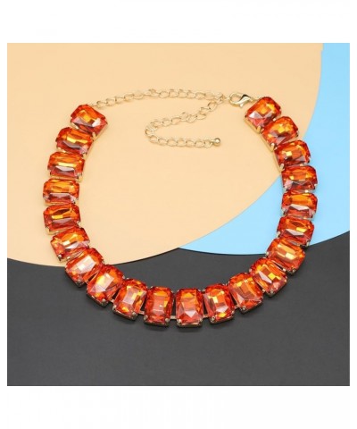 Crystal Rhinestone Gemstone Choker Collar Necklace for Women Sparkly Colorful Emerald Neck Chain Statement Necklace Orange $1...