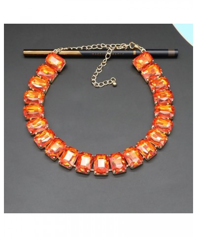 Crystal Rhinestone Gemstone Choker Collar Necklace for Women Sparkly Colorful Emerald Neck Chain Statement Necklace Orange $1...