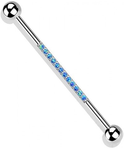 14GA G23 Implant Grade Titanium Synthetic Opal Lined Industrial Barbell Silver Tone/Blue $14.33 Body Jewelry