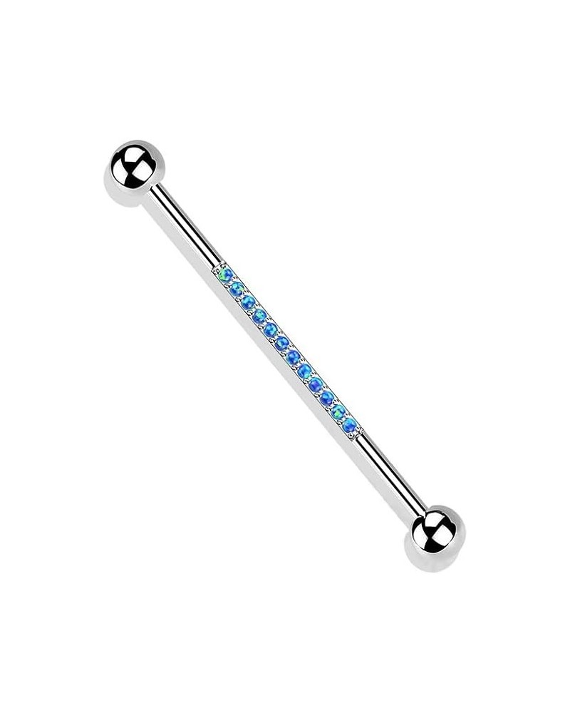 14GA G23 Implant Grade Titanium Synthetic Opal Lined Industrial Barbell Silver Tone/Blue $14.33 Body Jewelry