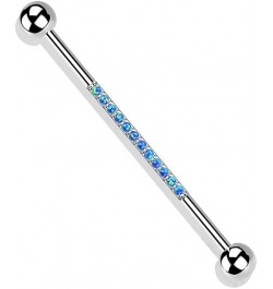 14GA G23 Implant Grade Titanium Synthetic Opal Lined Industrial Barbell Silver Tone/Blue $14.33 Body Jewelry