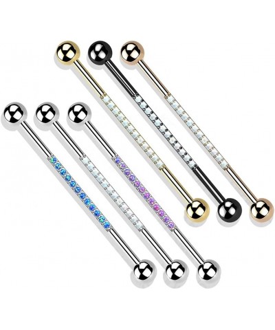 14GA G23 Implant Grade Titanium Synthetic Opal Lined Industrial Barbell Silver Tone/Blue $14.33 Body Jewelry